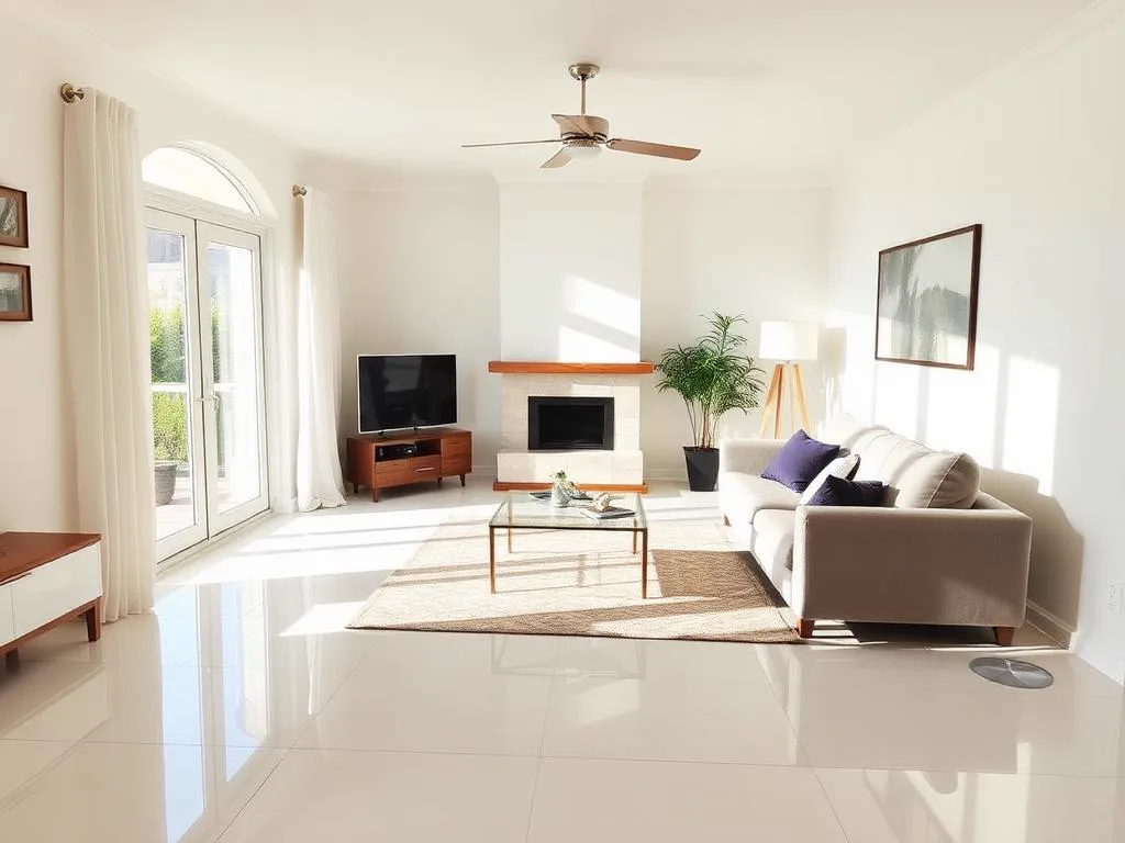 Clean bright residential living room after professional cleaning